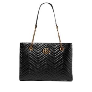 GUCCI Marmont Leather Tote Bag Black